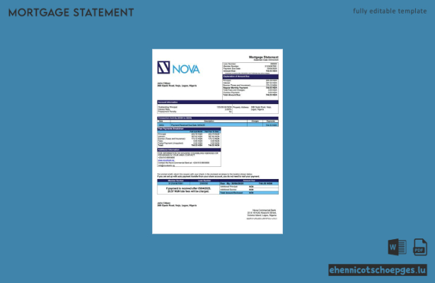 Beispiel eines Hypothekenauszugs der Nigeria Nova Commercial Bank (Word- und PDF-Datei)